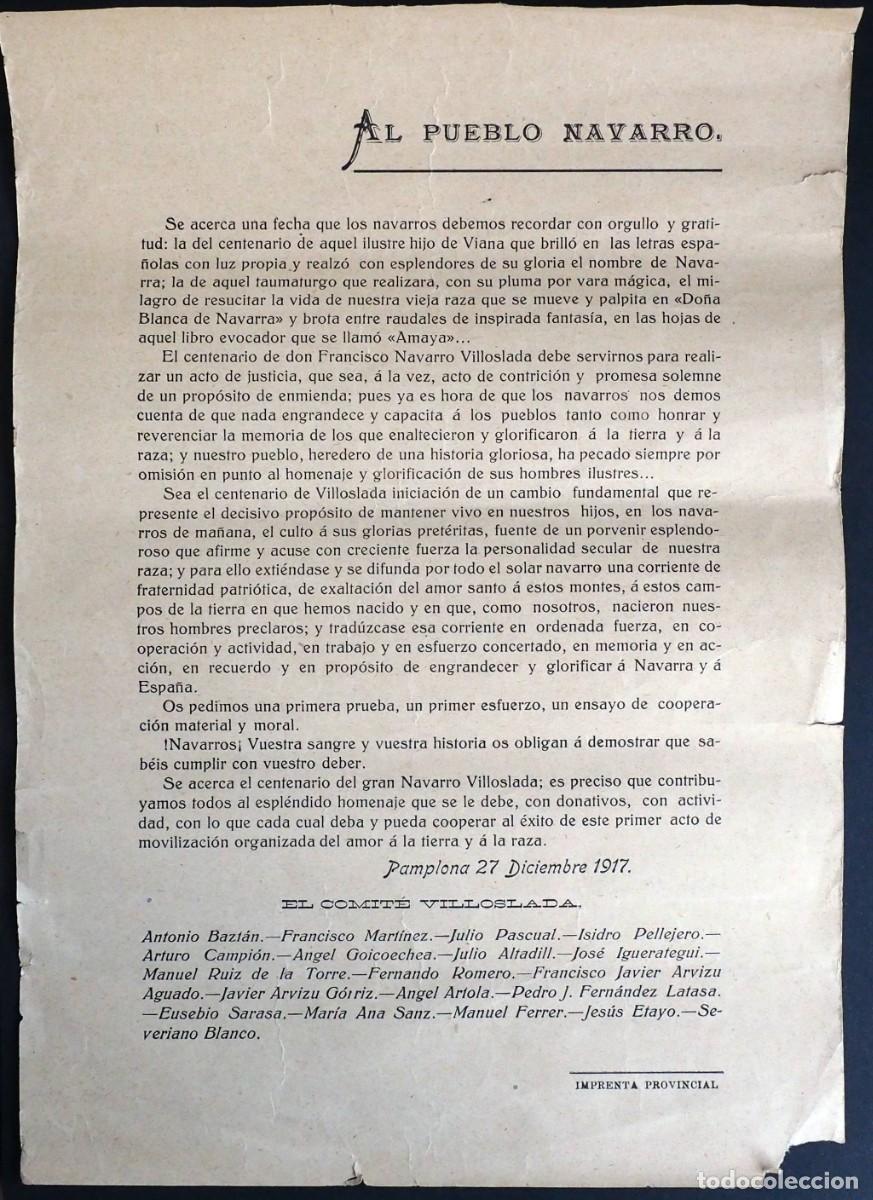 Documentos antiguos: CENTENARIO DE FRANCISCO NAVARRO . ESCRITOR: 1818-1895. VIANA (NAVARRA): PAMPLONA 27 DICIEMBRE 1917