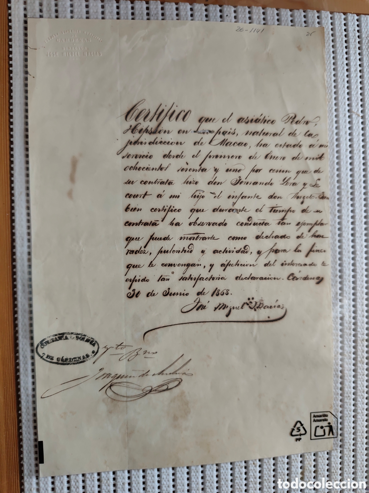 Documentos antiguos: 26-1142 CERTIFICADO DE BUENA CONDUCTA PARA EL ASI&Aacute;TICO PEDRO.