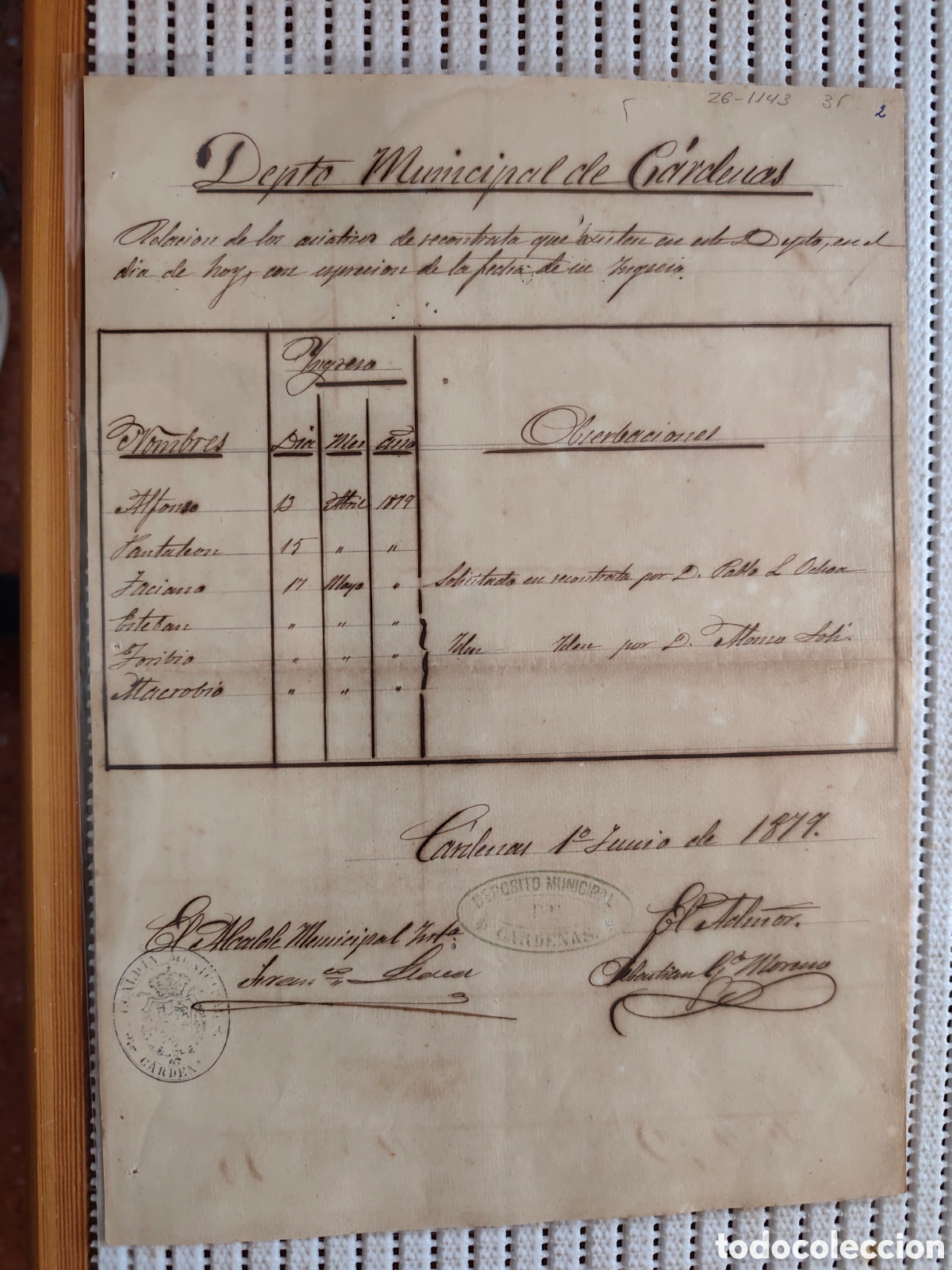 Documentos antiguos: 26-1143 ASI&Aacute;TICOS DE RECONTRATA EN ESTE DEP&Oacute;SITO.