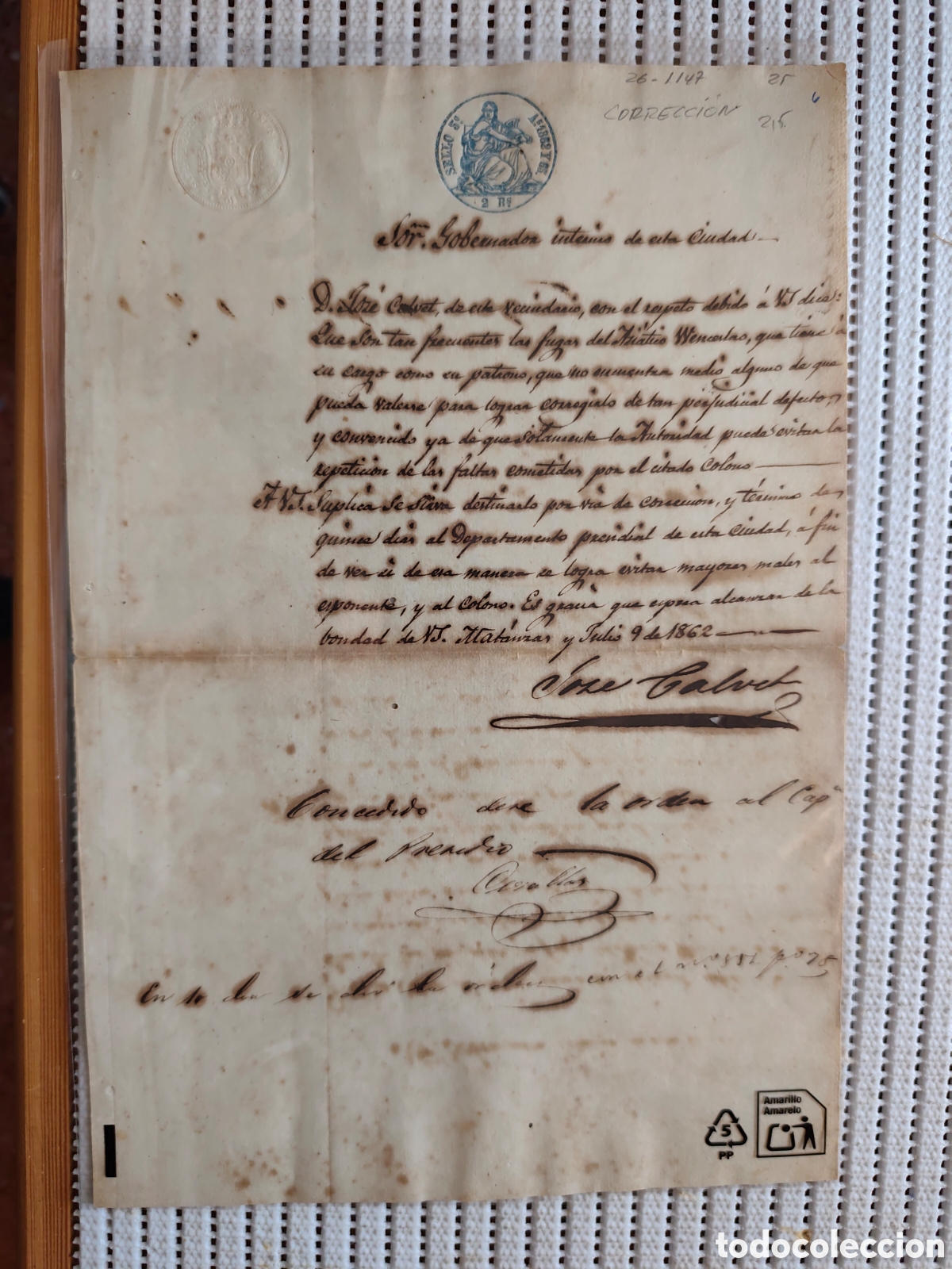 Documentos antiguos: 26-1147 D.JOSE, SOLICITA DAR CORRECCI&Oacute;N AL ASIATICO WENCERLAO.