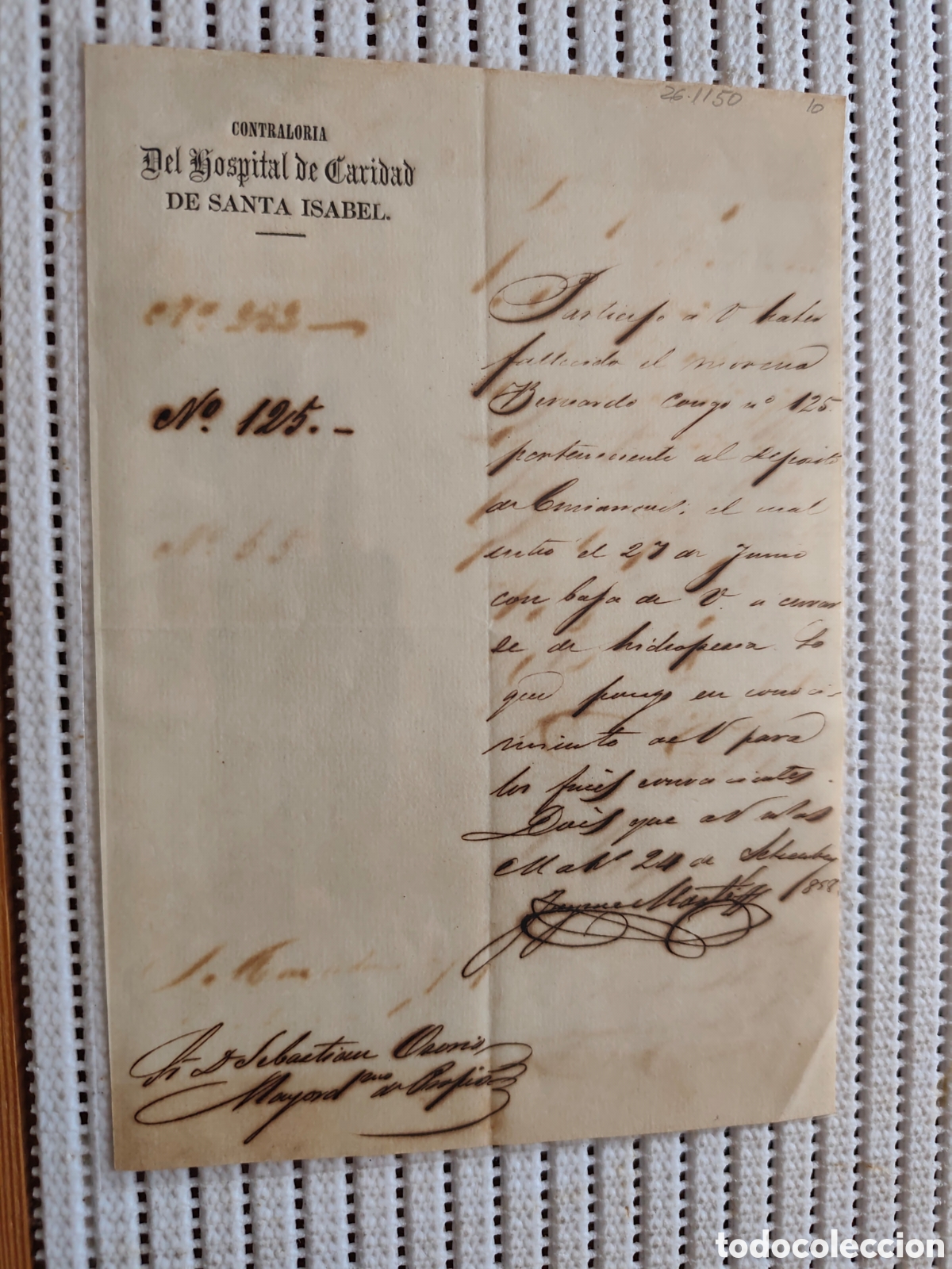 Documentos antiguos: 26-1150 FALLECIMIENTO DEL MORENO FERNANDO,POR HIDROPES&Iacute;A.