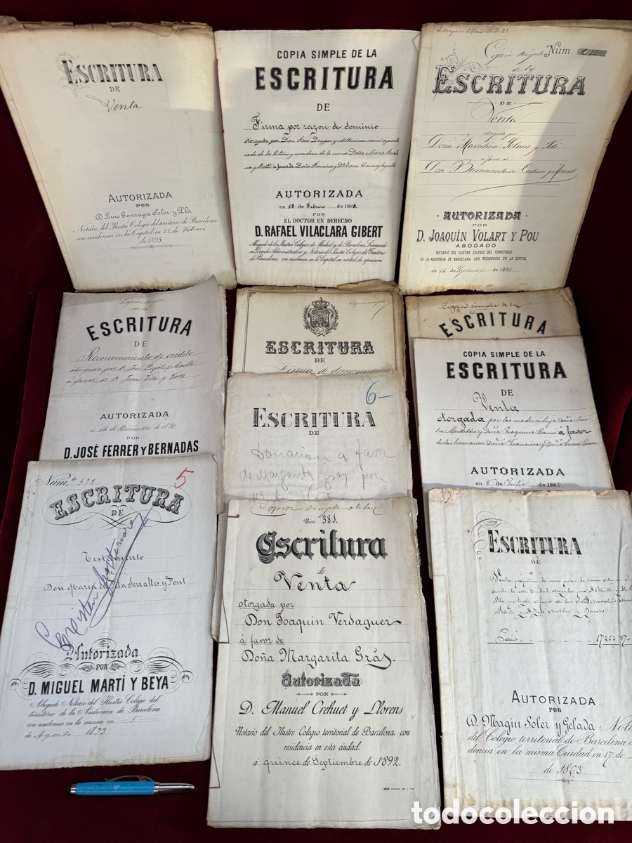 Documentos antiguos: Gran lote de +10 escrituras antiguas! S. XIX.