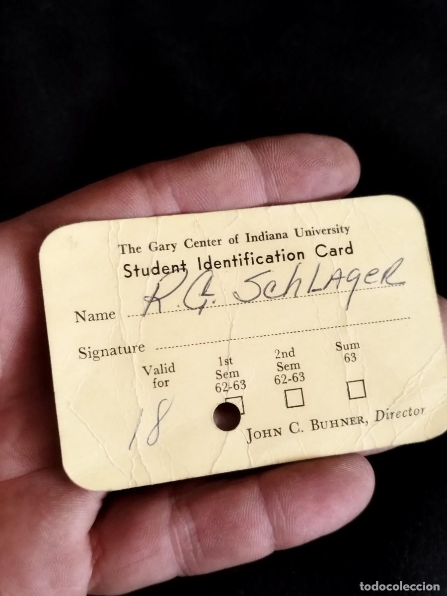 Documentos antiguos: Antigua tarjeta de identificaci&oacute;n estudiantil vintage del Gary Center de Indiana University, a&ntilde;os 60
