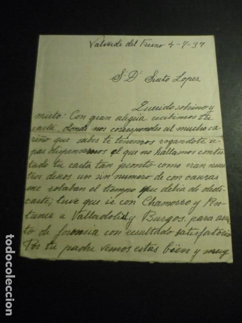 Documentos antiguos: VALVERDE DEL FRESNO CACERES 1937 CARTA A SOLDADO GUERRA CIVIL TEXTO PATRIOTICO