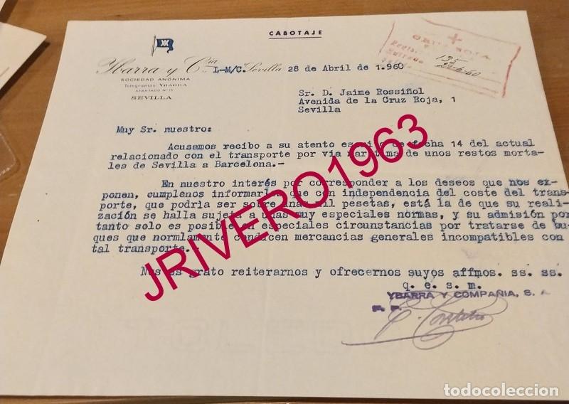 Documentos antiguos: SEVILLA, 1960, CARTA DE YBARRA A LA CRUZ ROJA, EMBARQUE DE RESTOS MORTALES, RARA