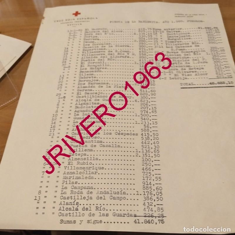 Documentos antiguos: 1960, CRUZ ROJA, APORTACIONES PUEBLOS DE LA PROVINCIA DE SEVILLA FIESTA DE LA BANDERITA