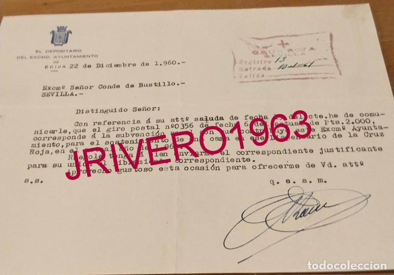 Documentos antiguos: ECIJA, 1960, SUBVENCION CAMA DISPENSARIO CRUZ ROJA