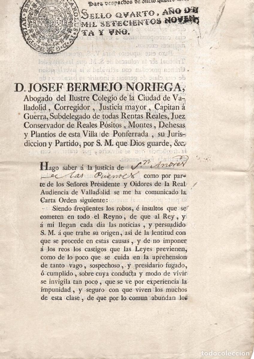 Documentos antiguos: CARTA ORDEN VALLADOLID PARA QUE LAS SALAS DEL CRIMEN PROCEDAN CONTRA VAGOS, PRESIDIARIOS FUGADOS...