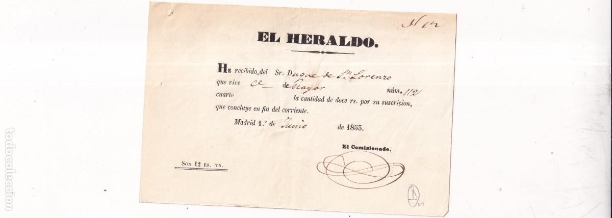 Documentos antiguos: SUSCRIPCI&Oacute;N DEL PERI&Oacute;DICO EL HERALDO MADRID 1855