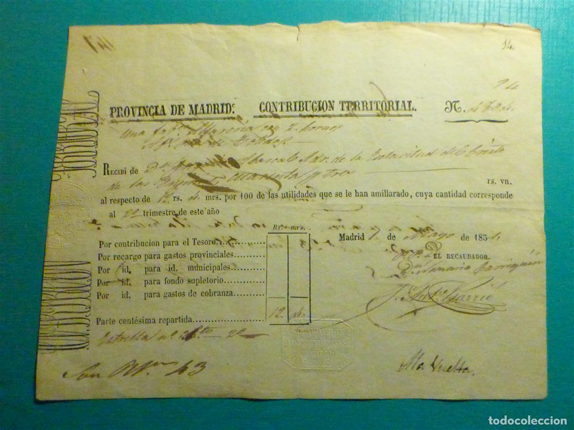 Documentos antiguos: Documento - Contribuci&oacute;n Territorial - Provincia de Madrid - 1 Alfarer&iacute;a - 2 Hornos - A&ntilde;o 1854 -