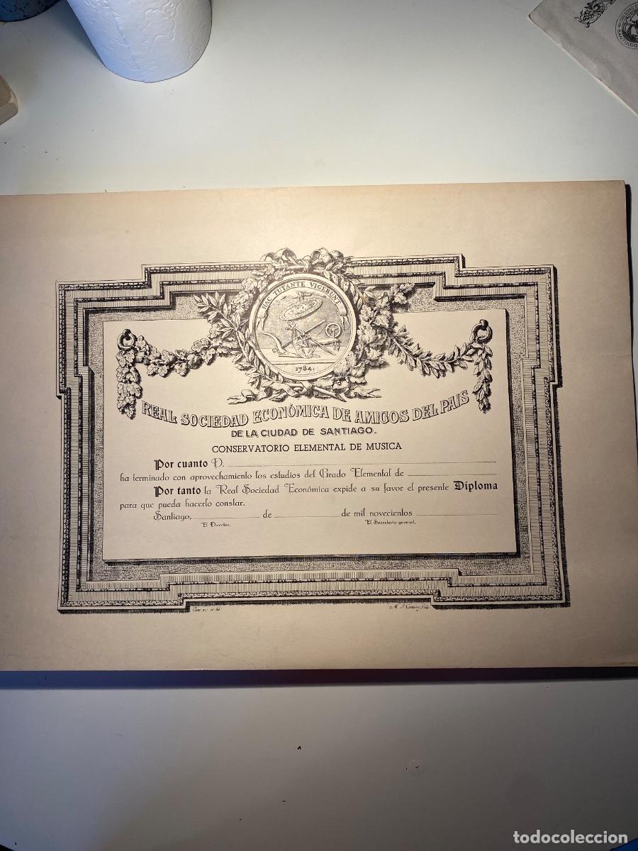 Documentos antiguos: Santiago. Diploma Real Sociedad Economica de Amigos del Pa&iacute;s. Conservatorio elemental de M&uacute;sica