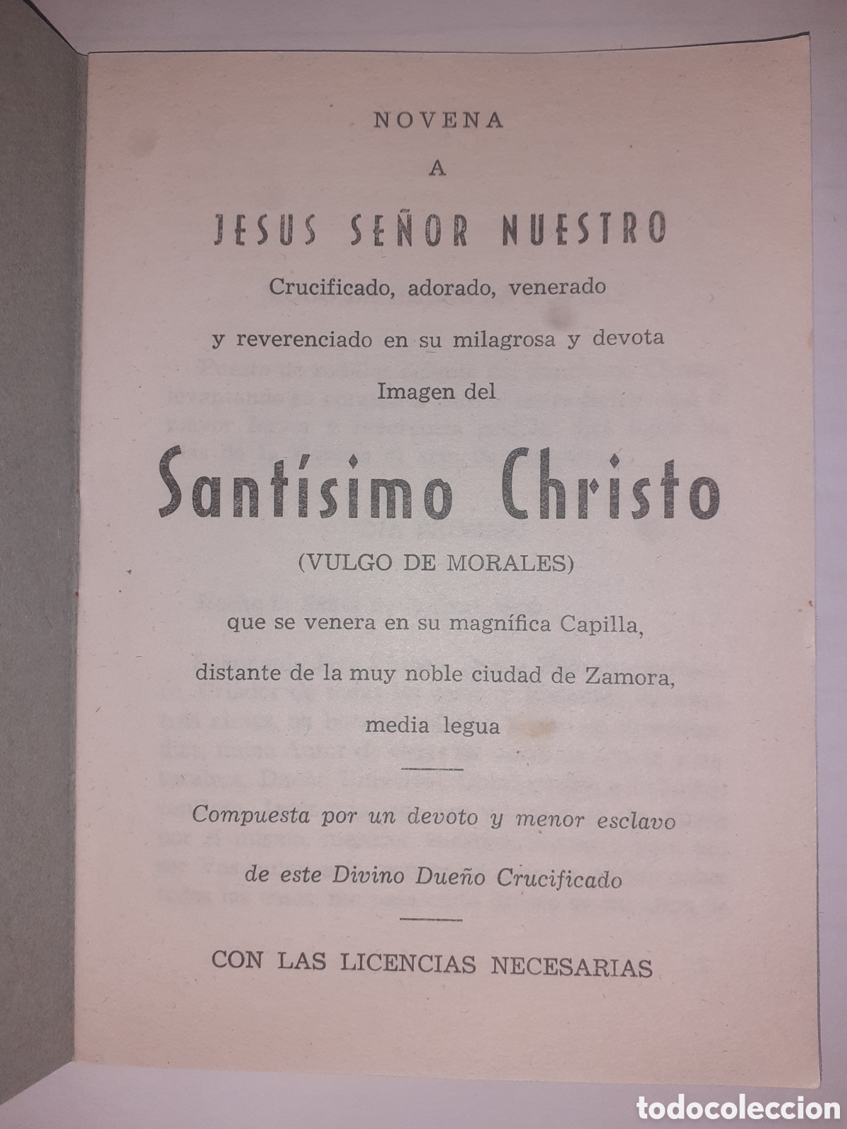 Documentos antiguos: NOVENA AL SANTISIMO CRISTO DE MORALES. ZAMORA. HACIA 1950