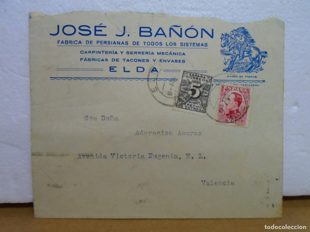 Documentos antiguos: CARTA CIRCULADA ELDA/VALENCIA 1929,FABRICA DE PERSIANAS,TACONES Y ENVASES.