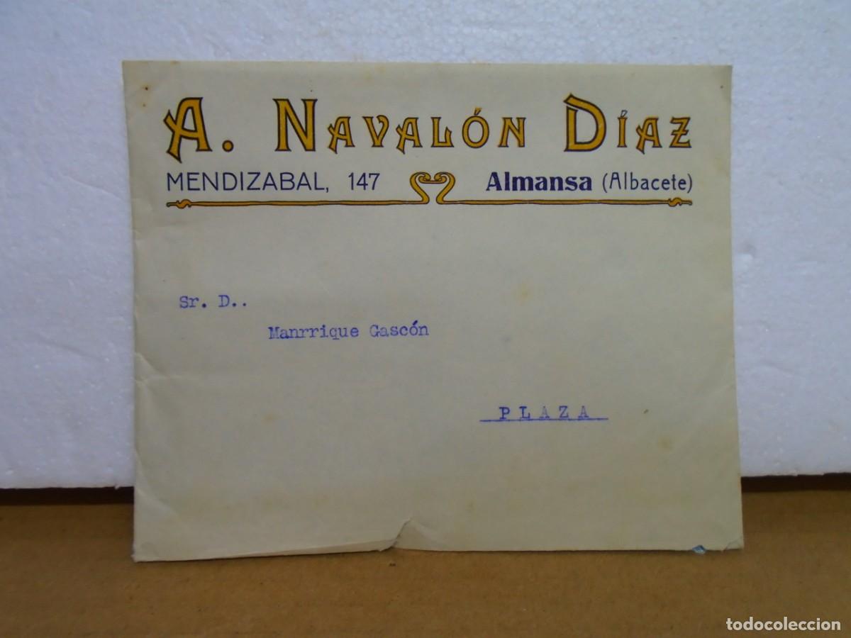 Documentos antiguos: CARTA SIN CIRCULAR VINOS,AZUFRADOS Y MISTELAS,A.NAVALON DIAZ,ALMANSA(ALBACETE)A&Ntilde;OS 20.
