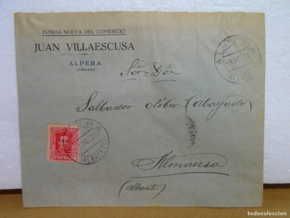 Documentos antiguos: CARTA CIRCULADA ALPERA(ALBACETE) A ALMANSA(ALBACETE)1929.FONDA NUEVA DEL COMERCIO.
