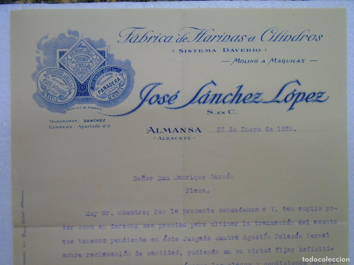 Documentos antiguos: ALMANSA(ALBACETE)FABRICA DE HARINAS DE JOSE SANCHEZ LOPEZ 27/1/1926.