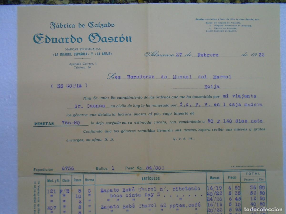 Documentos antiguos: ALMANSA(ALBACETE)FABRICA DE CALZADO DE EDUARDO GASC&Oacute;N 27/2/1932.