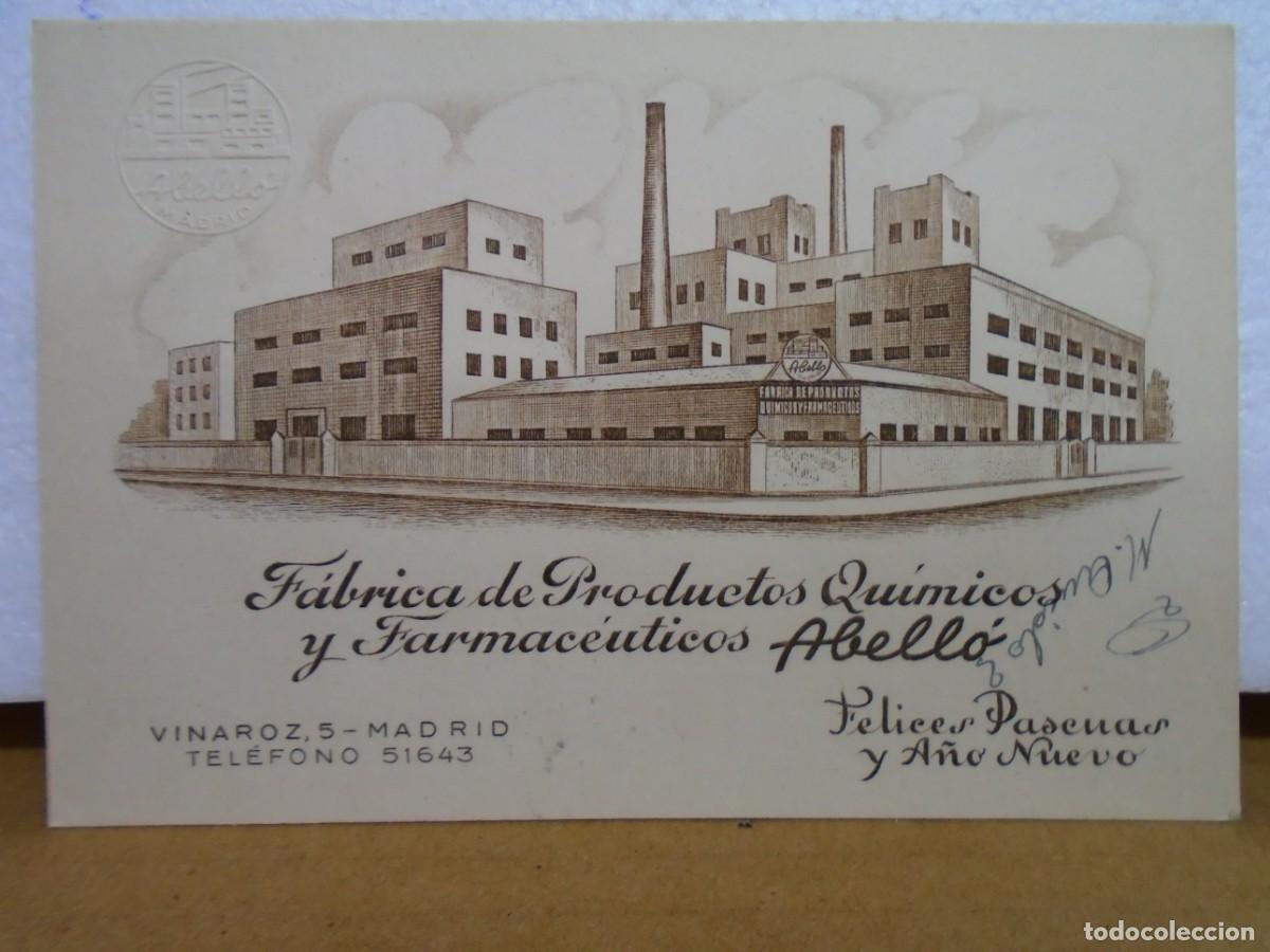Documentos antiguos: FABRICA DE PRODUCTOS QUIMICOS Y FARMACEUTICOS&rdquo;ABELLO&rdquo;DE MADRID.TARJETA ANTIGUA.