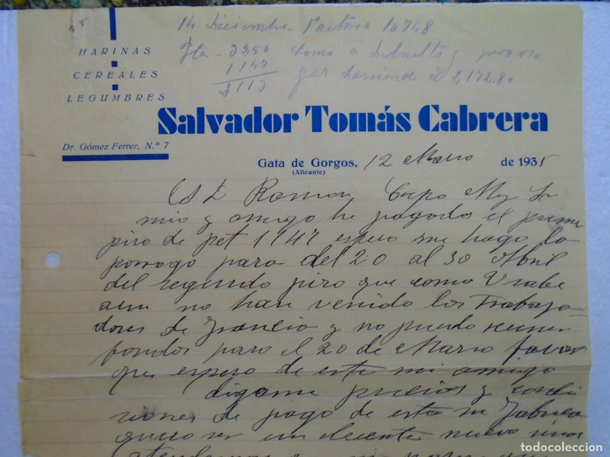 Documentos antiguos: GATA DE GORGOS(ALICANTE)HARINAS,CEREALES Y LEGUMBRES 12/3/1935.