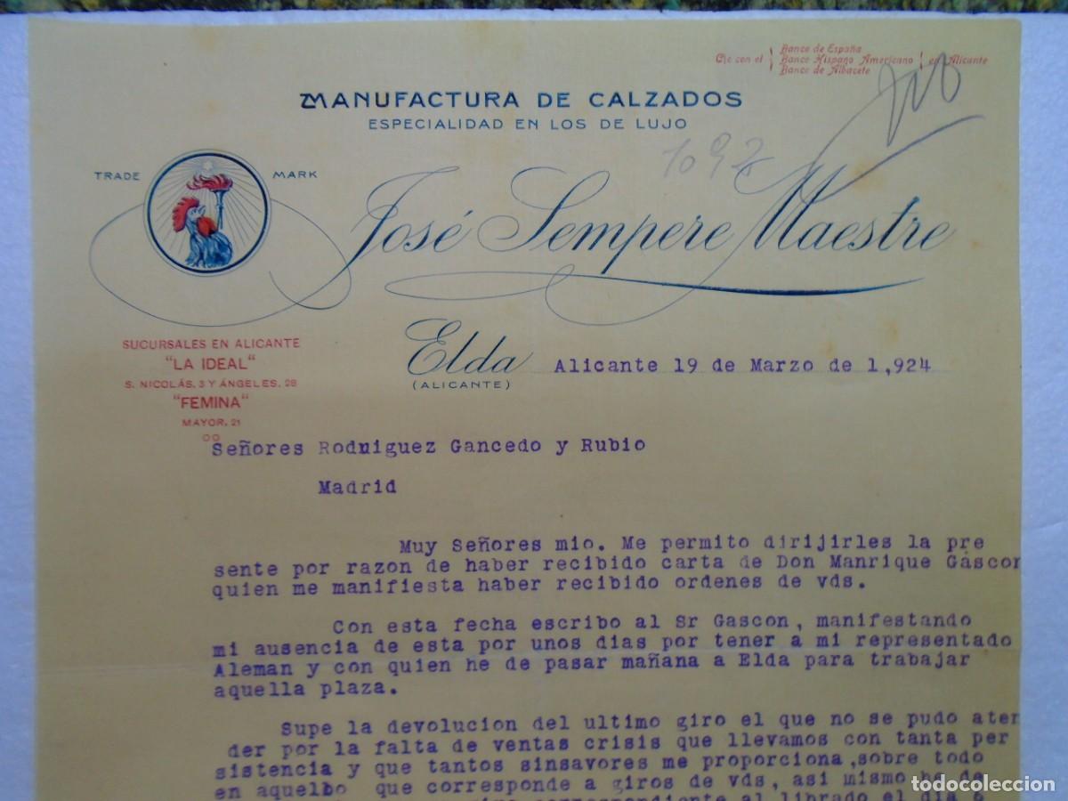 Documentos antiguos: ELDA(ALICANTE)MANUFACTURA DE CALZADOS DE JOSE SEMPERE MAESTRE 19/3/1924.