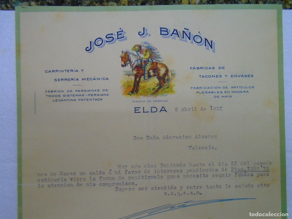 Documentos antiguos: ELDA(ALICANTE)FABRICA DE PERSIANAS,TACONES Y ENVASES DE JOS&Eacute; J.BA&Ntilde;ON 8/4/1931.