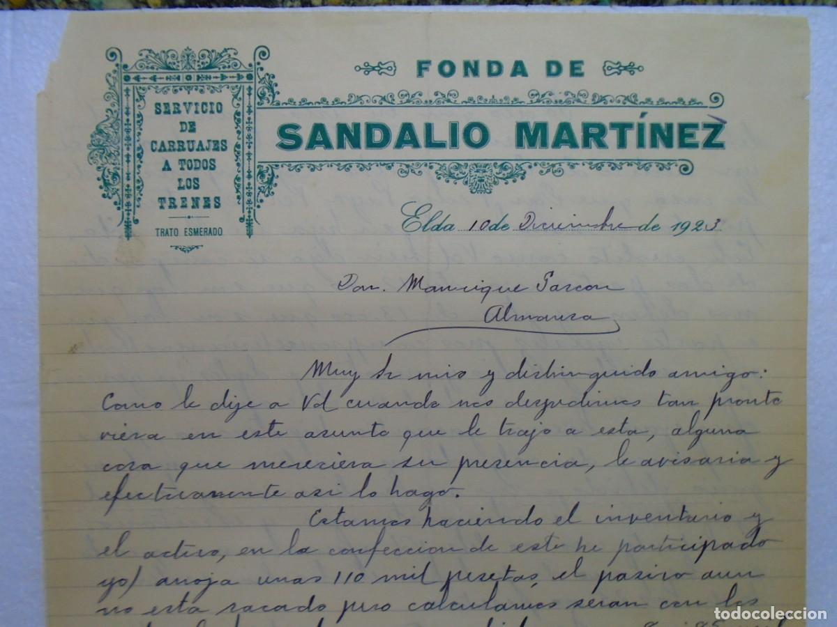 Documentos antiguos: ELDA(ALICANTE)FONDA DE SANDALIO MARTINEZ,CARRUAJES A LOS TRENES 10/12/1923.