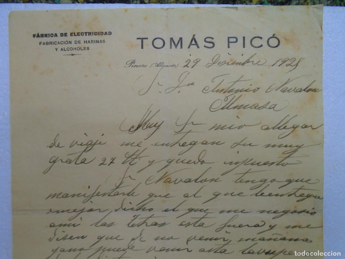 Documentos antiguos: PINOSO(ALICANTE)FABRICA DE ELECTRICIDAD,HARINAS Y ALCOHOLES,29/12/1929.