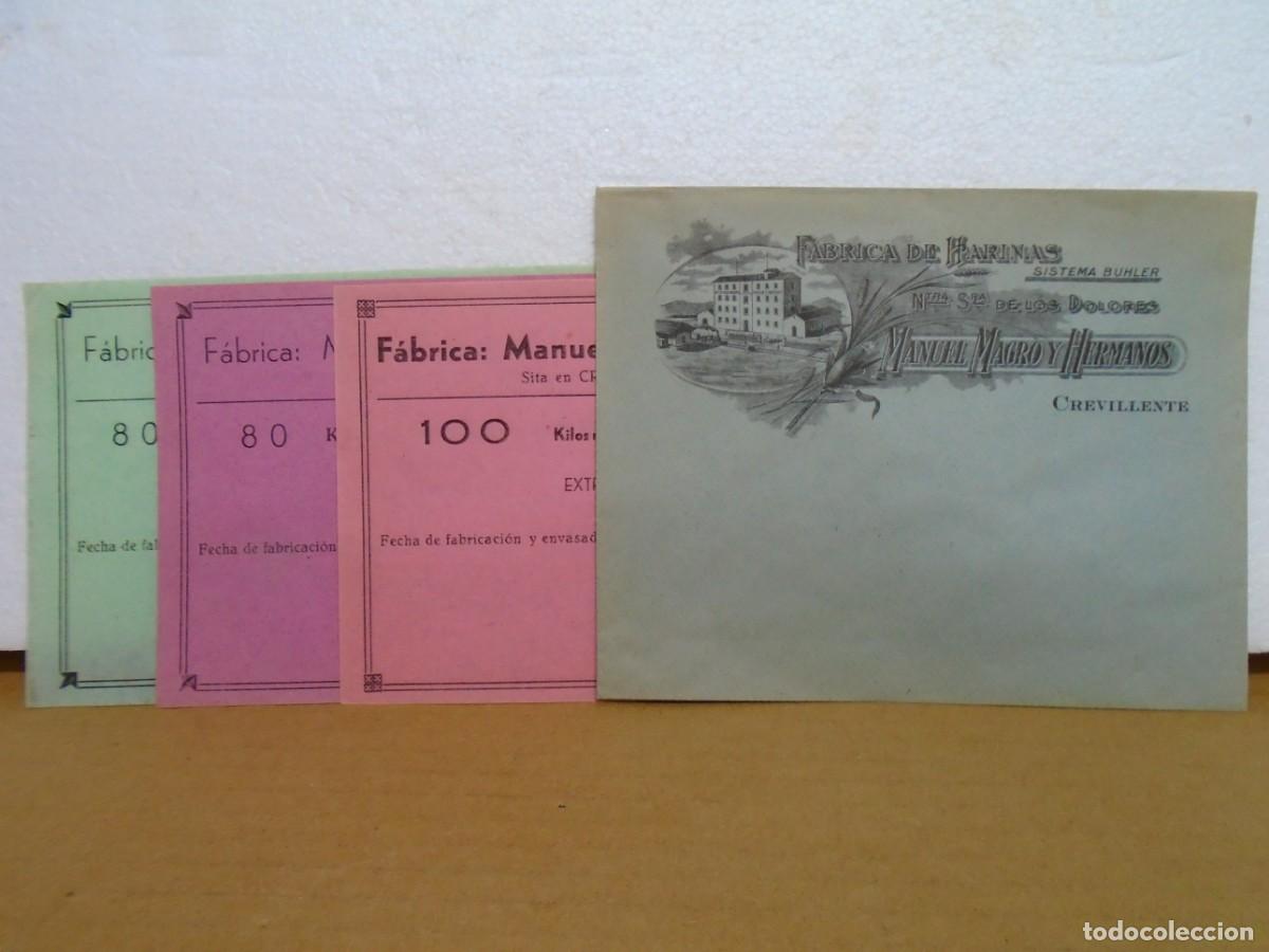 Documentos antiguos: CREVILLENTE(ALICANTE)FABRICA DE HARINAS DE MANUEL MAGRO Y HERMANOS.SOBRE CON PESAJES.