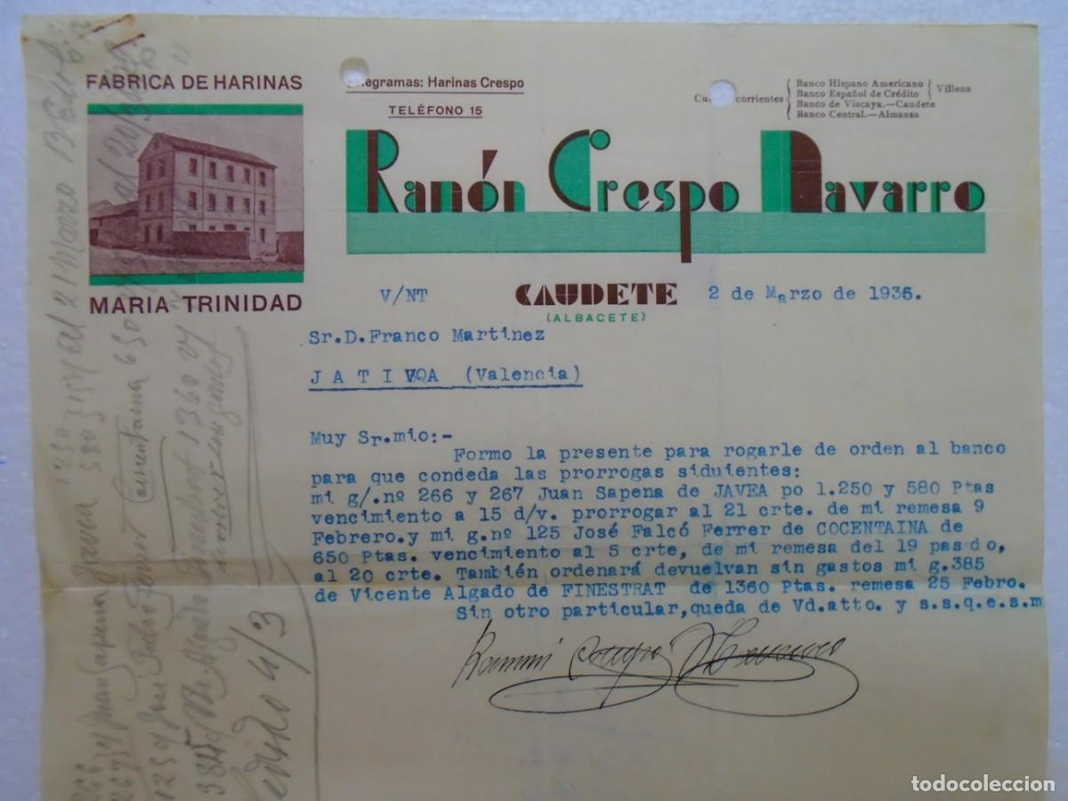 Documentos antigos: CAUDETE(ALBACETE)FABRICA DE HARINAS&rdquo;MARIA TRINIDAD&rdquo; 2/3/1935.