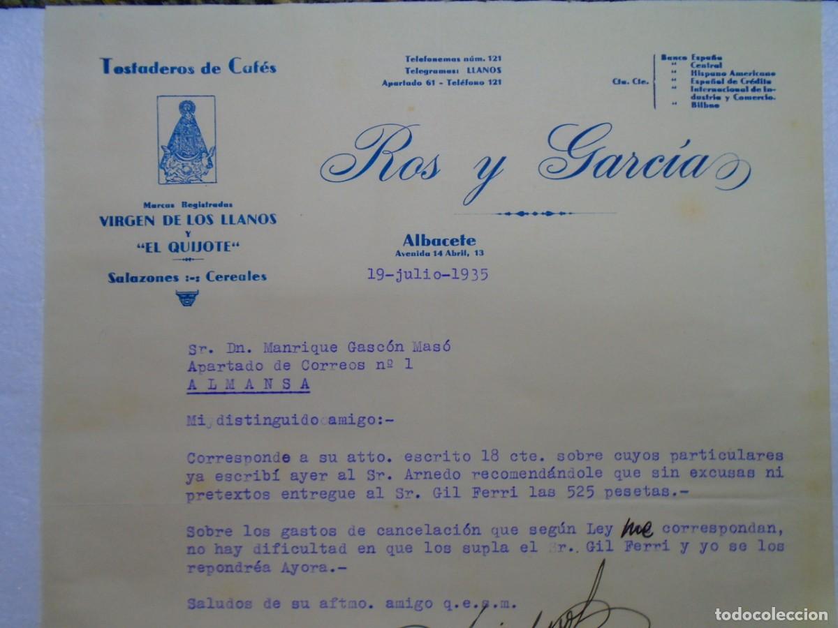 Documentos antiguos: ALBACETE.TOSTADEROS DE CAF&Eacute;&rdquo;VIRGEN DE LOS LLANOS&rdquo; Y &rdquo;EL QUIJOTE&rdquo; 19/7/1935.