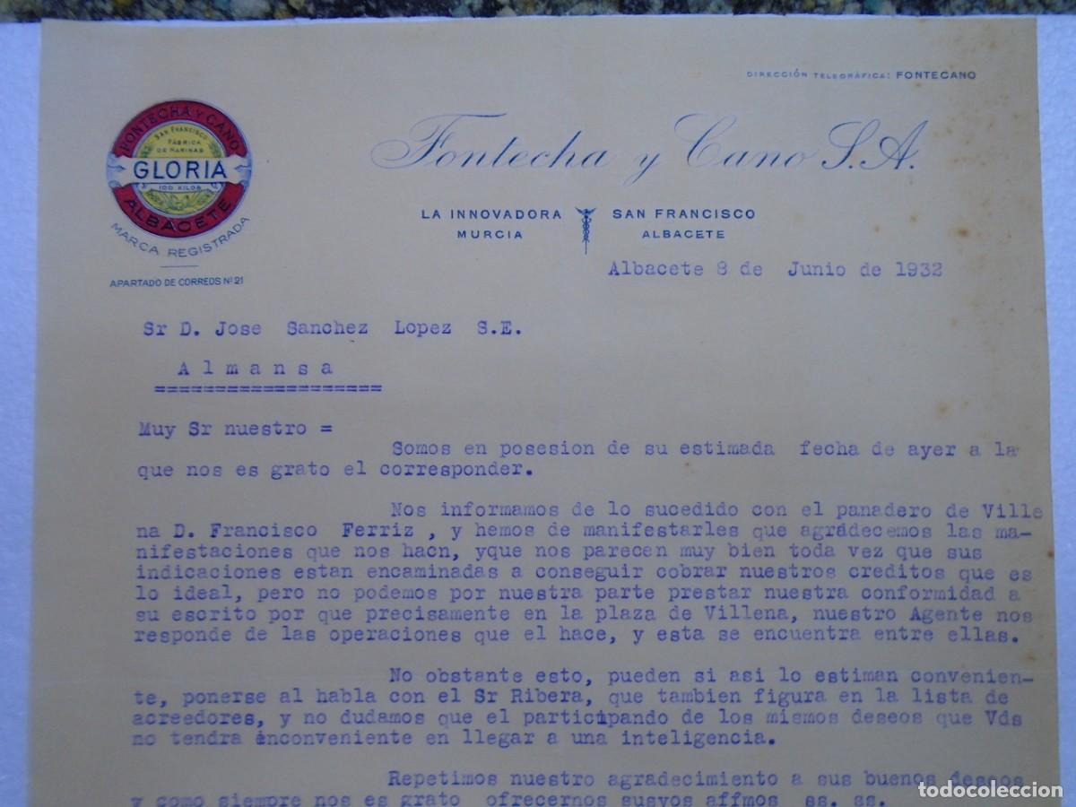 Documentos antiguos: ALBACETE. FABRICA DE HARINAS,FONTECHA Y CANO. 8/6/1932.