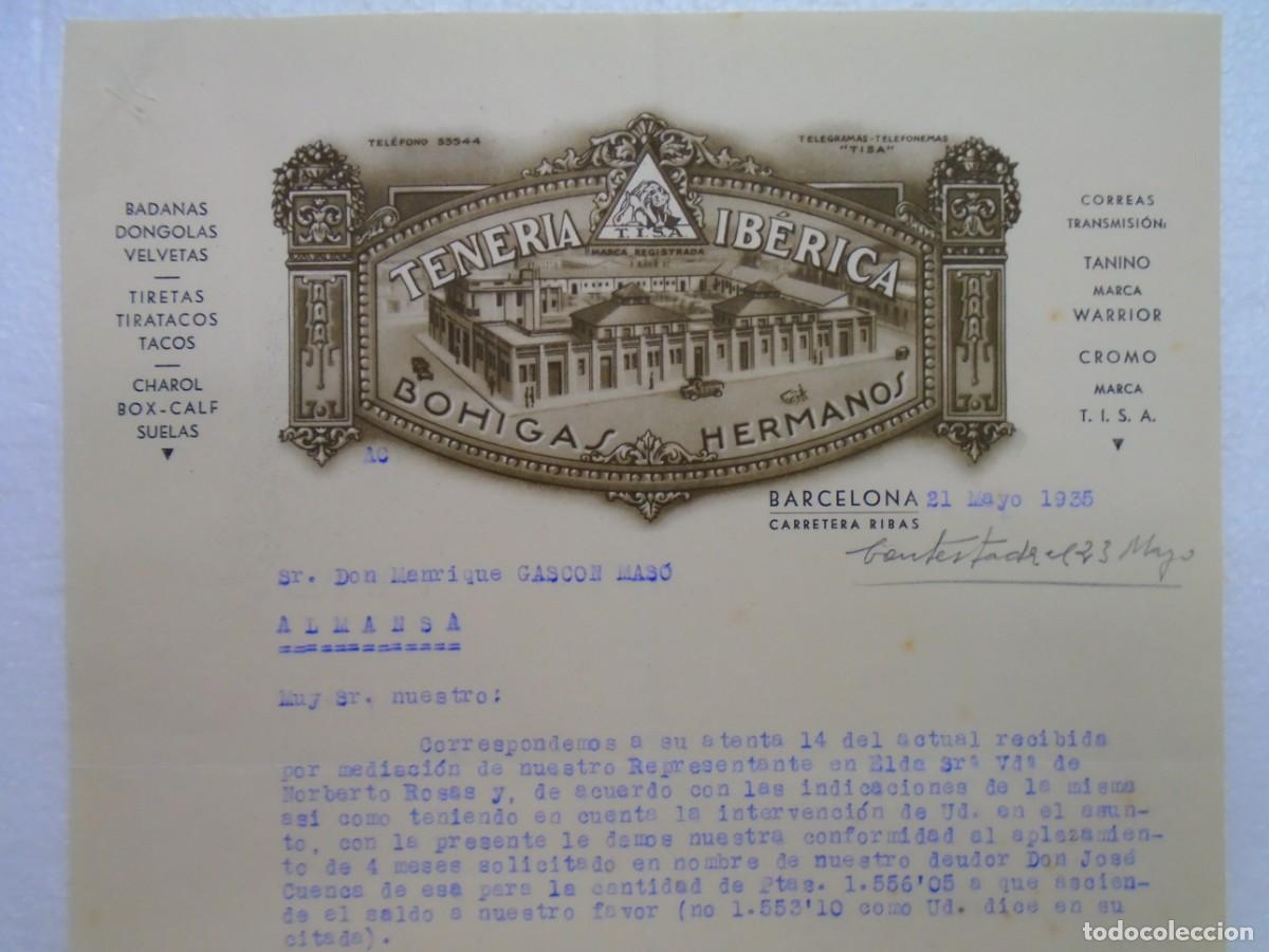 Documentos antiguos: BARCELONA.TENERIA IBERICA,BOHIGAS HERMANOS, 21/5/1935.