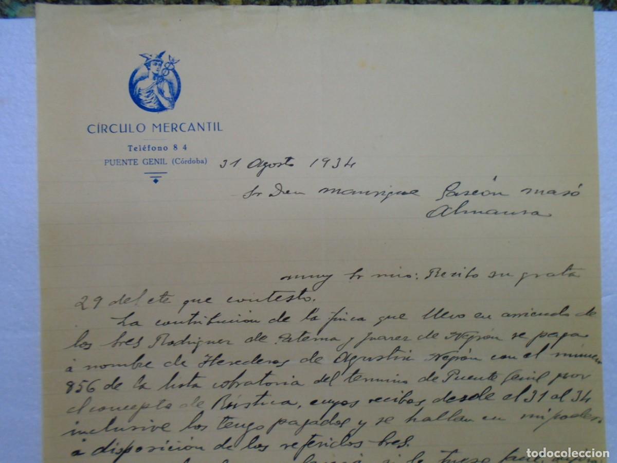 Documentos antiguos: PUENTE GENIL(CORDOBA)CIRCULO MERCANTIL, 31/8/1934.