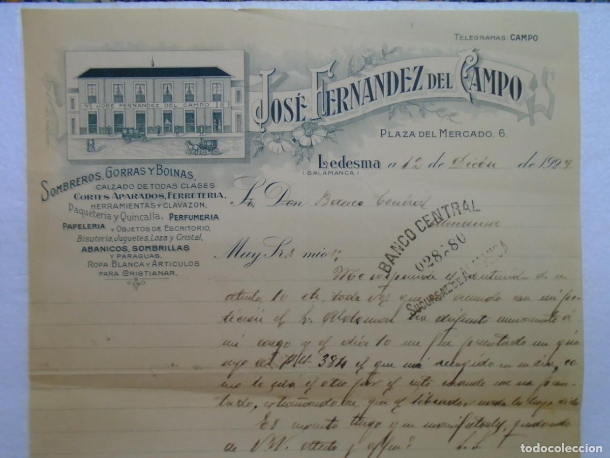 Documentos antiguos: LEDESMA(SALAMANCA)SOMBREROS,GORRAS Y BOINAS,J.FDEZ DEL CAMPO 12/12/1929.