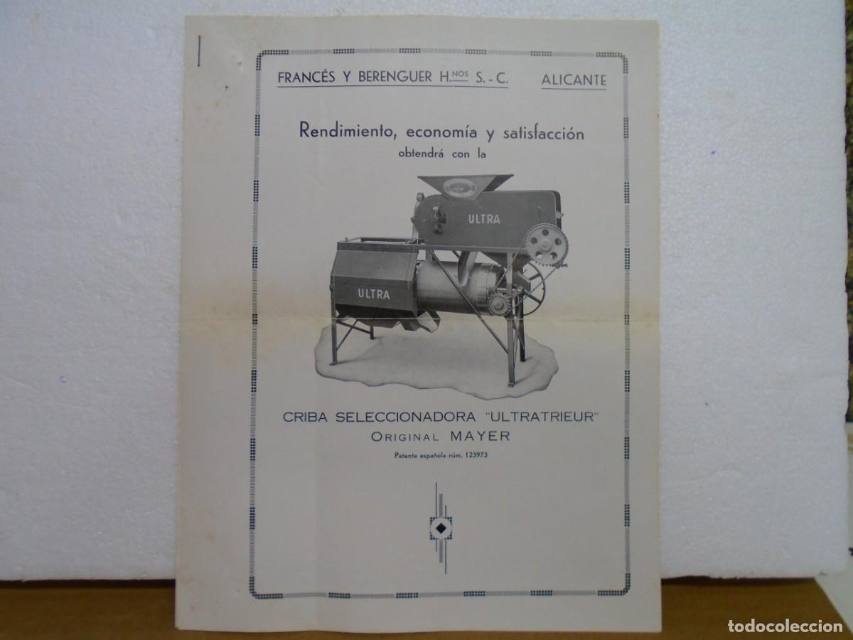 Documentos antiguos: ALICANTE.FRANCES Y BERENGUER.FABRICACION DE MAQUINARIA PARA LA AGRICULTURA A&Ntilde;OS 20..