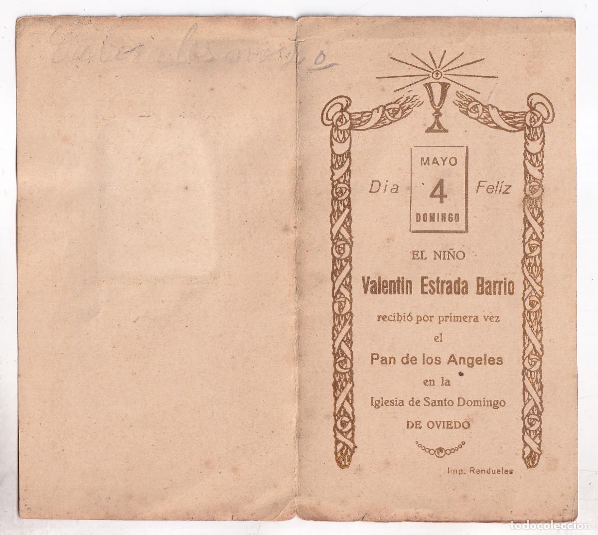 Documentos antiguos: RECORDATORIO DE PRIMERA COMUNI&Oacute;N. VALENT&Iacute;N ESTRADA BARRIO. IGLESIA SANTO DOMINGO. OVIEDO. ASTURIAS