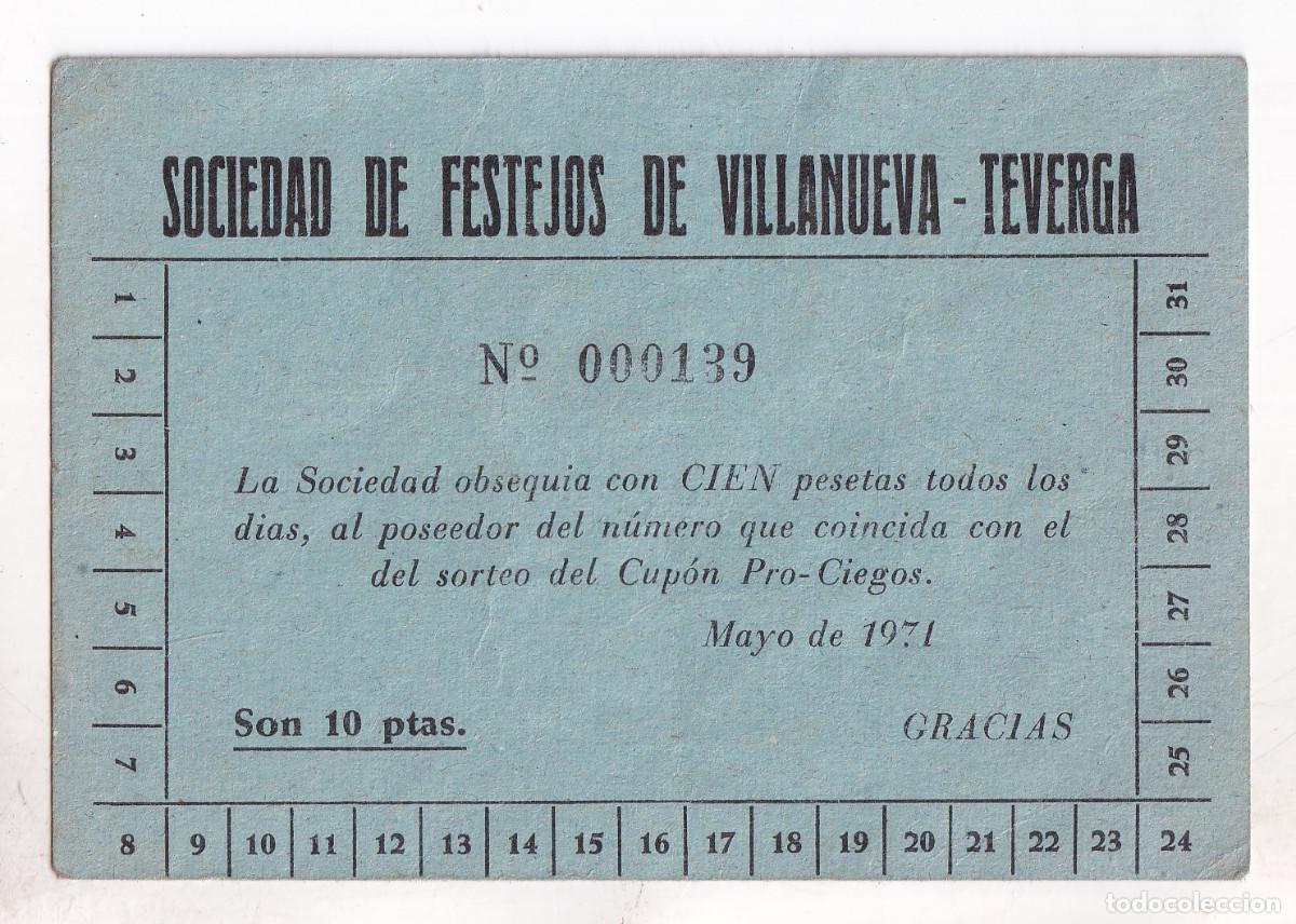 Documentos antiguos: SOCIEDAD DE FESTEJOS DE VILLANUEVA, TEVERGA. 1971. RIFA. ASTURIAS.