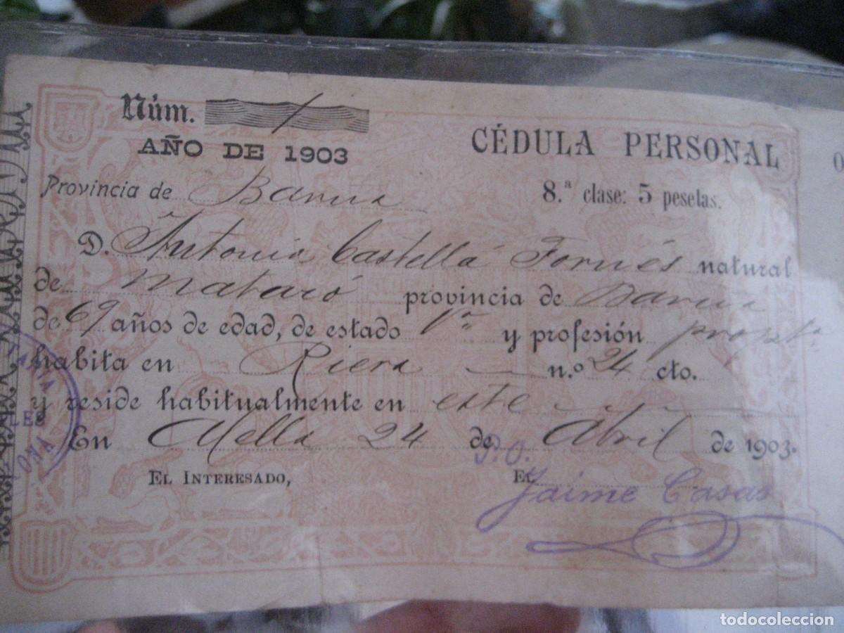 Documentos antiguos: Cedula personal de matar&oacute; - a&ntilde;o 1903