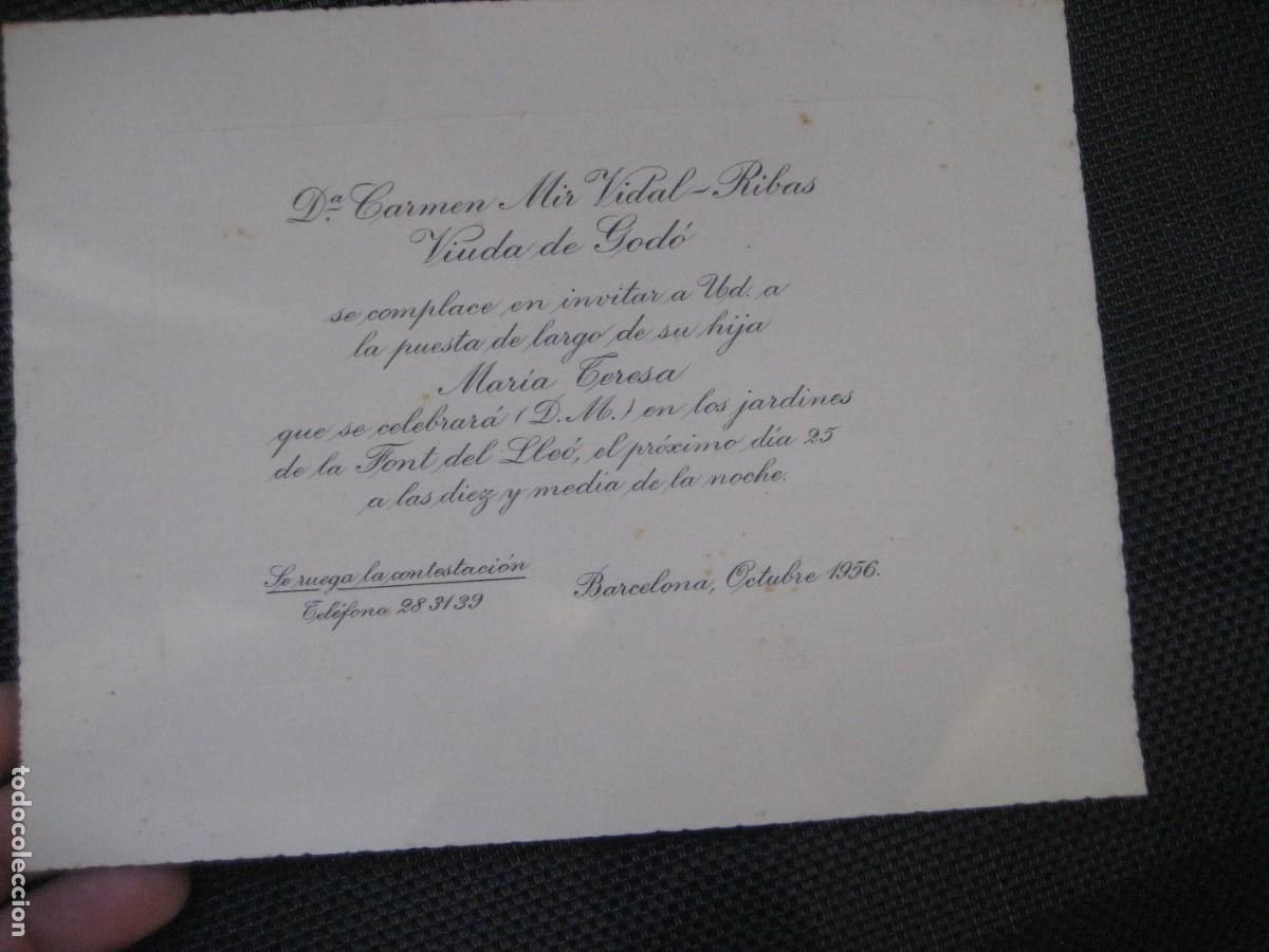 Documentos antiguos: Tarjeta Invitaci&oacute;n puesta de largo hija de la Viuda de God&oacute; - a&ntilde;o 1956