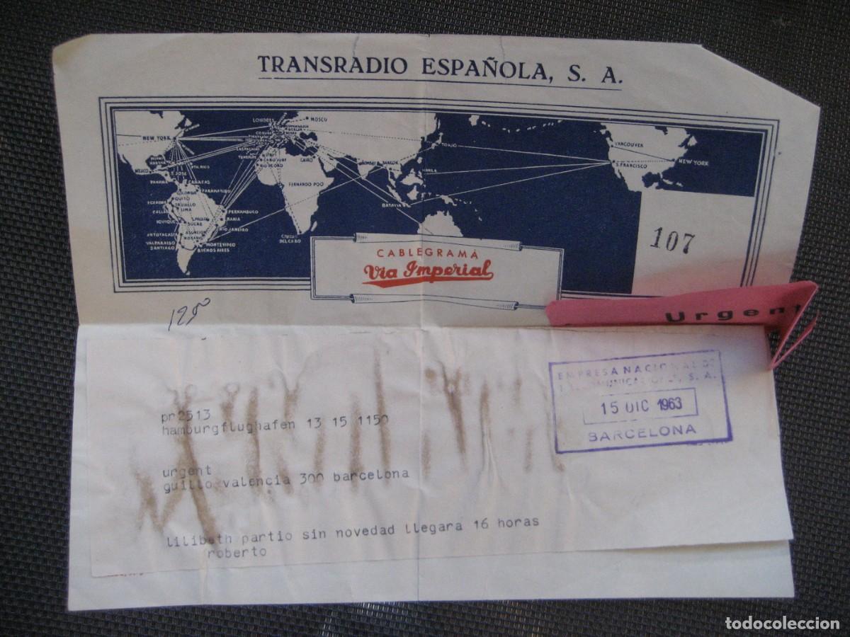 Documentos antiguos: antiguo cablegrama Via Imperial . Transradio espa&ntilde;ola . 1963