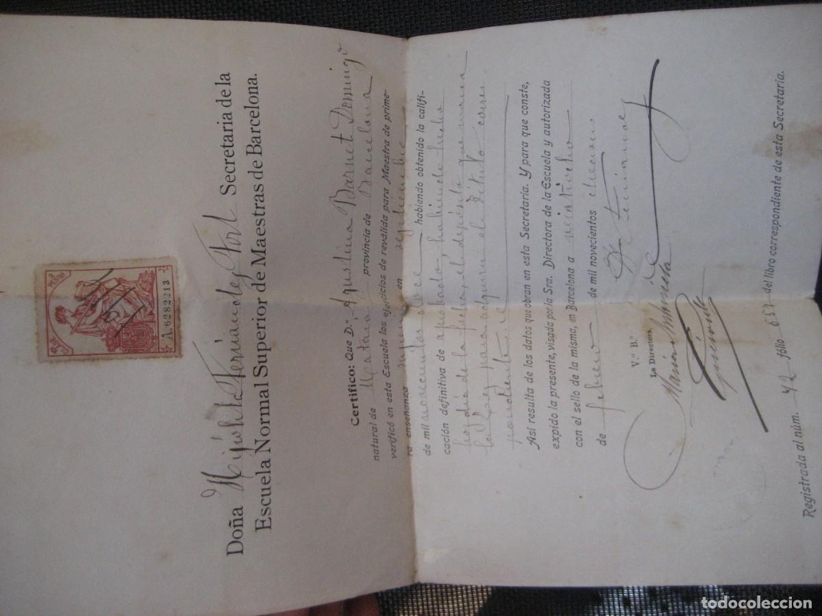 Documentos antiguos: Certificado de la escuela Normal de Maestras de Barcelona 1916 . Revalida para el titulo colegio