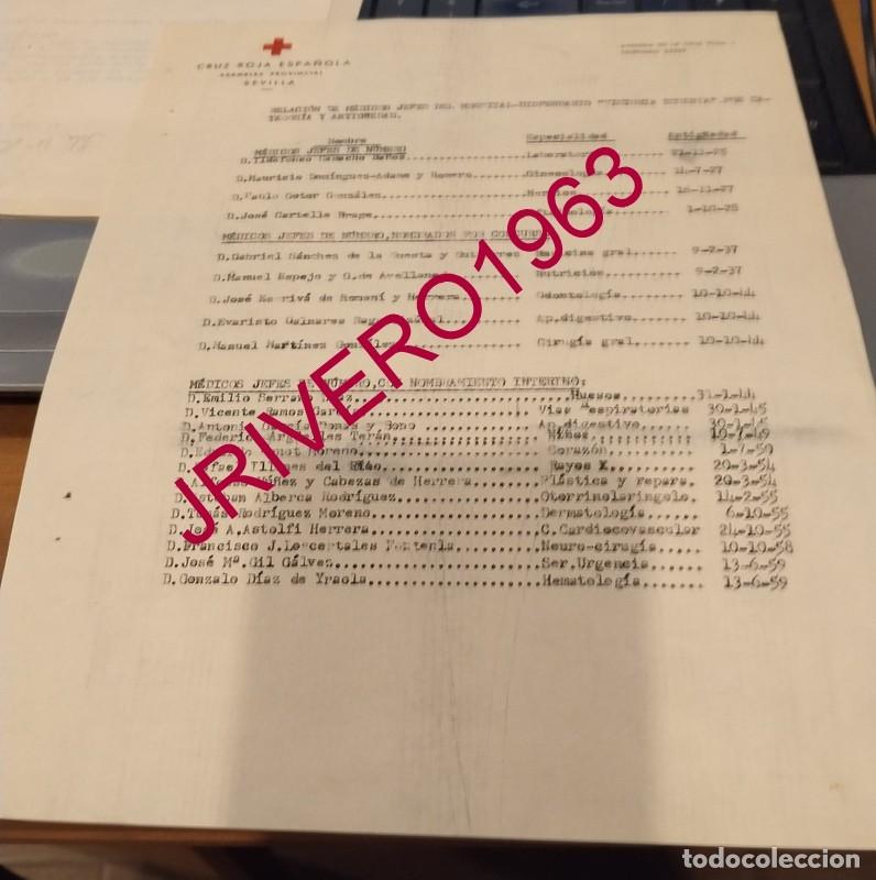 Documentos antiguos: SEVILLA, 1960, CUADRO MEDICO DISPENSARIO VICTORIA EUGENIA, CRUZ ROJA