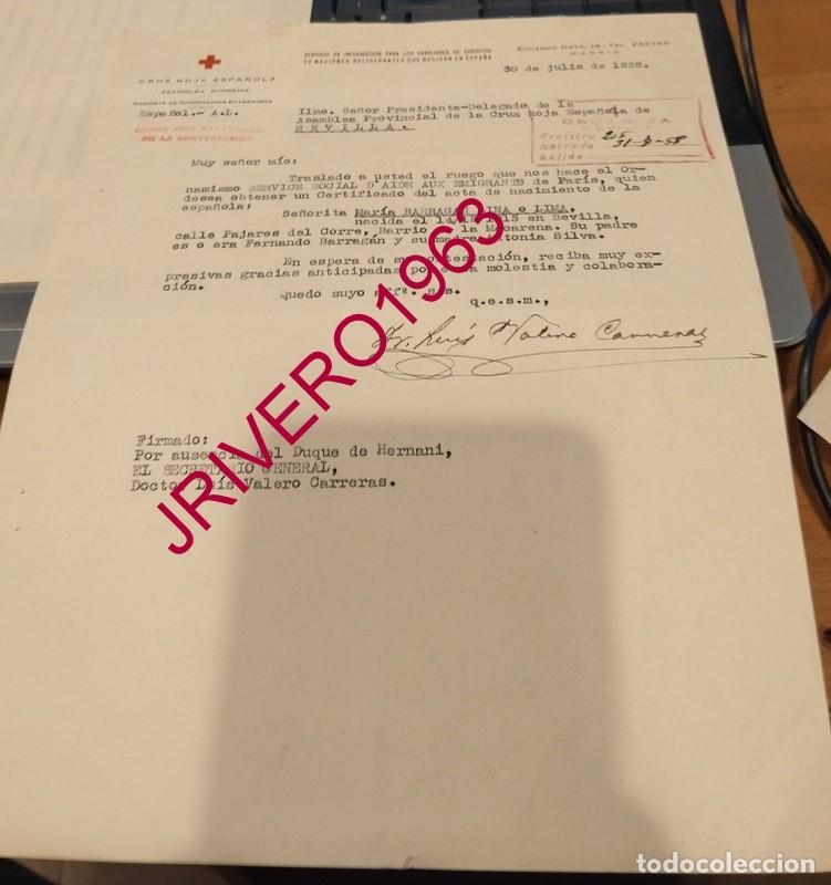 Documentos antiguos: MADRID, 1958, CRUZ ROJA, SOLICITUD INFOMACION EMIGRANTE, FIRMA LUIS VALERO CARRERAS