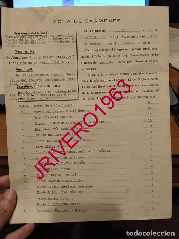 Documentos antiguos: SEVILLA, 1960, CRUZ ROJA, ACTA EXAMEN DAMAS AUXILIARES VOLUNTARIAS