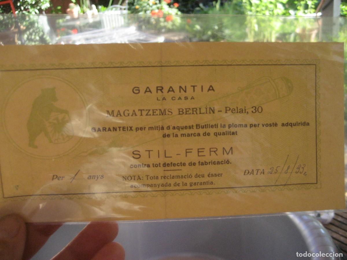 Documentos antiguos: Garantia de Pluma Stil Ferm a&ntilde;o 1933 . Magatzems Berlin