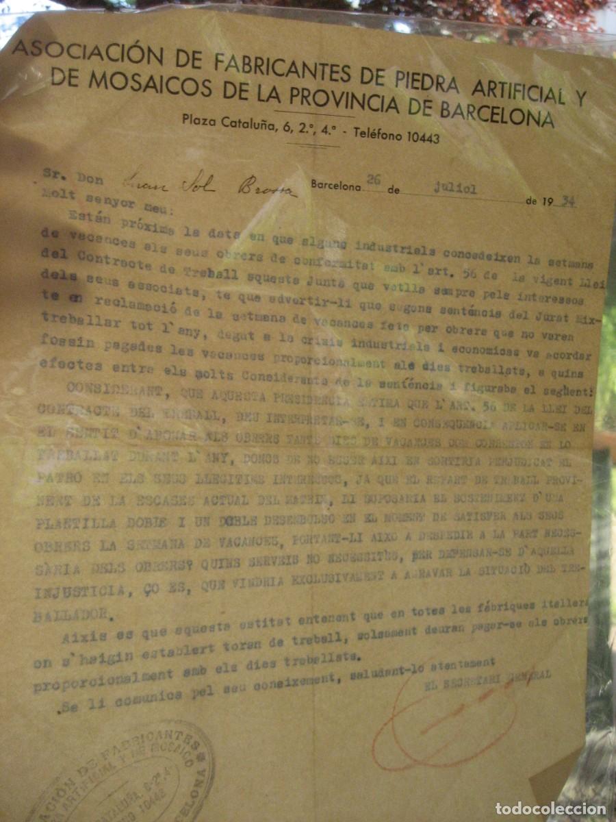 Documentos antiguos: Asociaci&oacute;n de fabricantes de piedra artificial y mosaicos . Barcelona . 1934 . pago de vacaciones