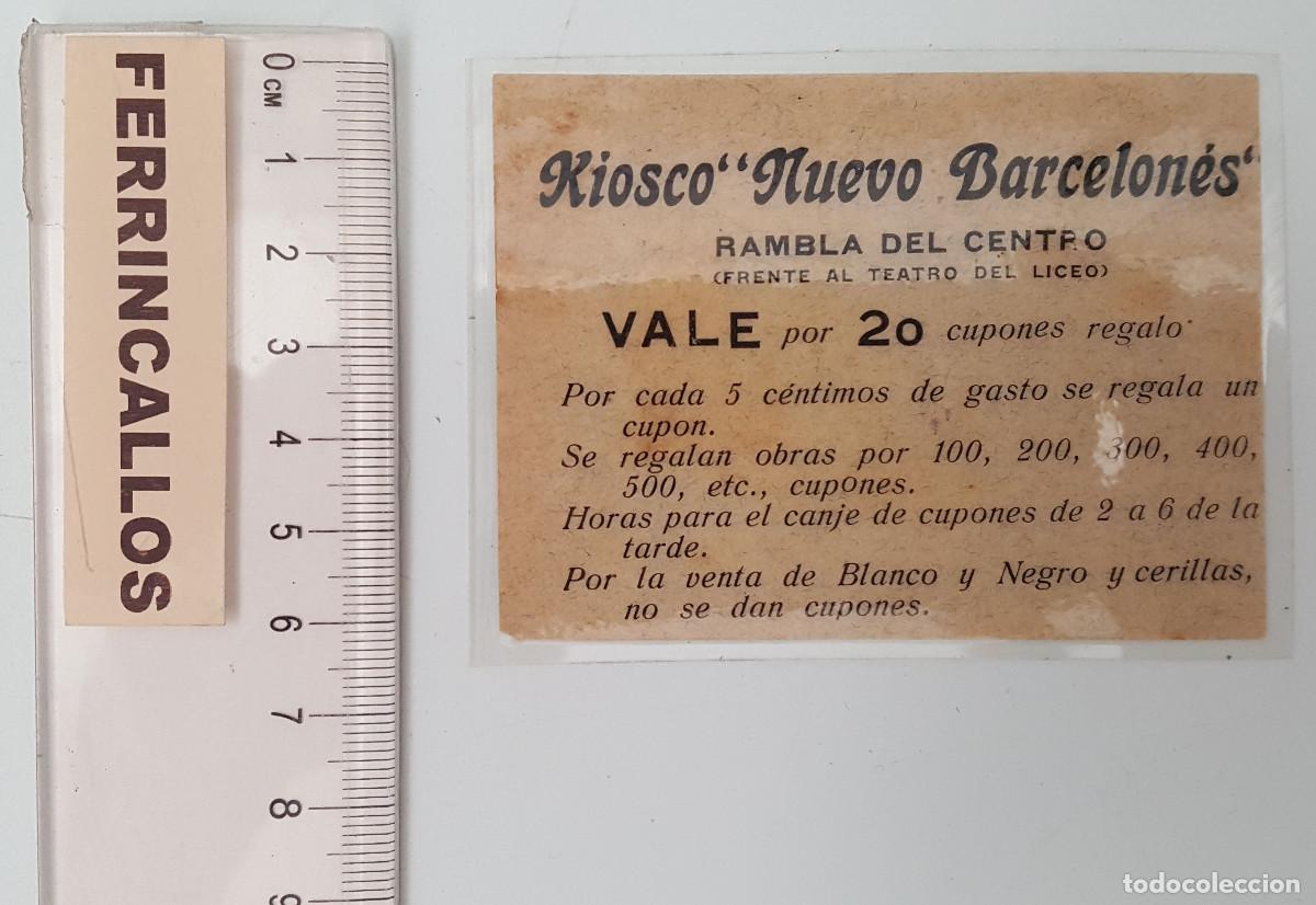 Documentos antiguos: KIOSKO NUEVO BARCELON&Eacute;S, RAMBLA DEL CENTRO, VALE POR 20 CUPONES REGALO. PLASTIFICADO