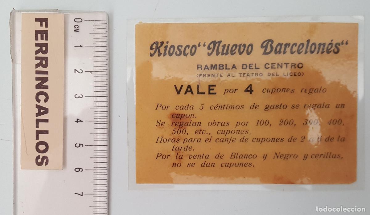 Documentos antiguos: KIOSKO NUEVO BARCELON&Eacute;S, RAMBLA DEL CENTRO, VALE POR 4 CUPONES REGALO. PLASTIFICADO