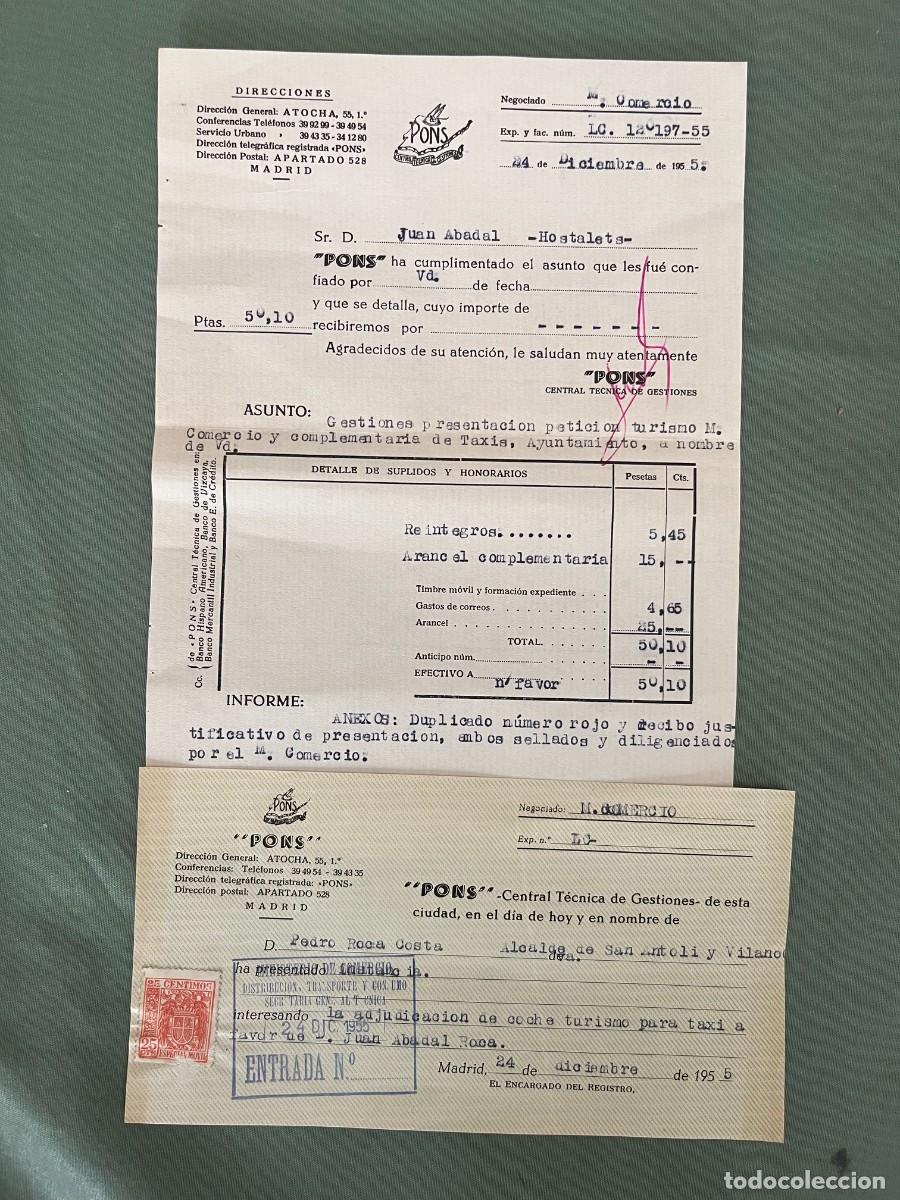 Documentos antiguos: PETICION Y ADJUDICACION LICENCIA PARA TAXI EN SANT ANTOLI (LERIDA) - DICIEMBRE 1955