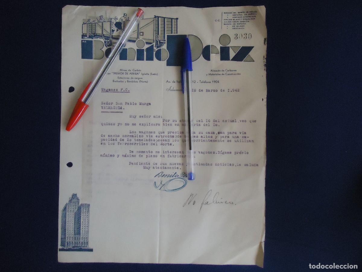 Documentos antiguos: factura mina carbon Benito peix salamanca bra&ntilde;uelas bembibre leon vagon tren ferrocarril mineria